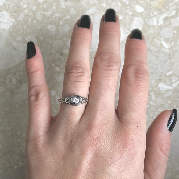 18k White Gold Filigree Diamond Ring Art Deco - Picture 2 of 10